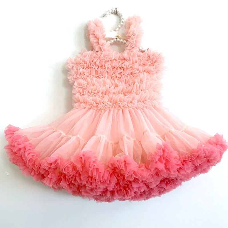 chiffon tutu dress Junona Girls Pink Ombre Tulle Chiffon Petal Trim Party Dress