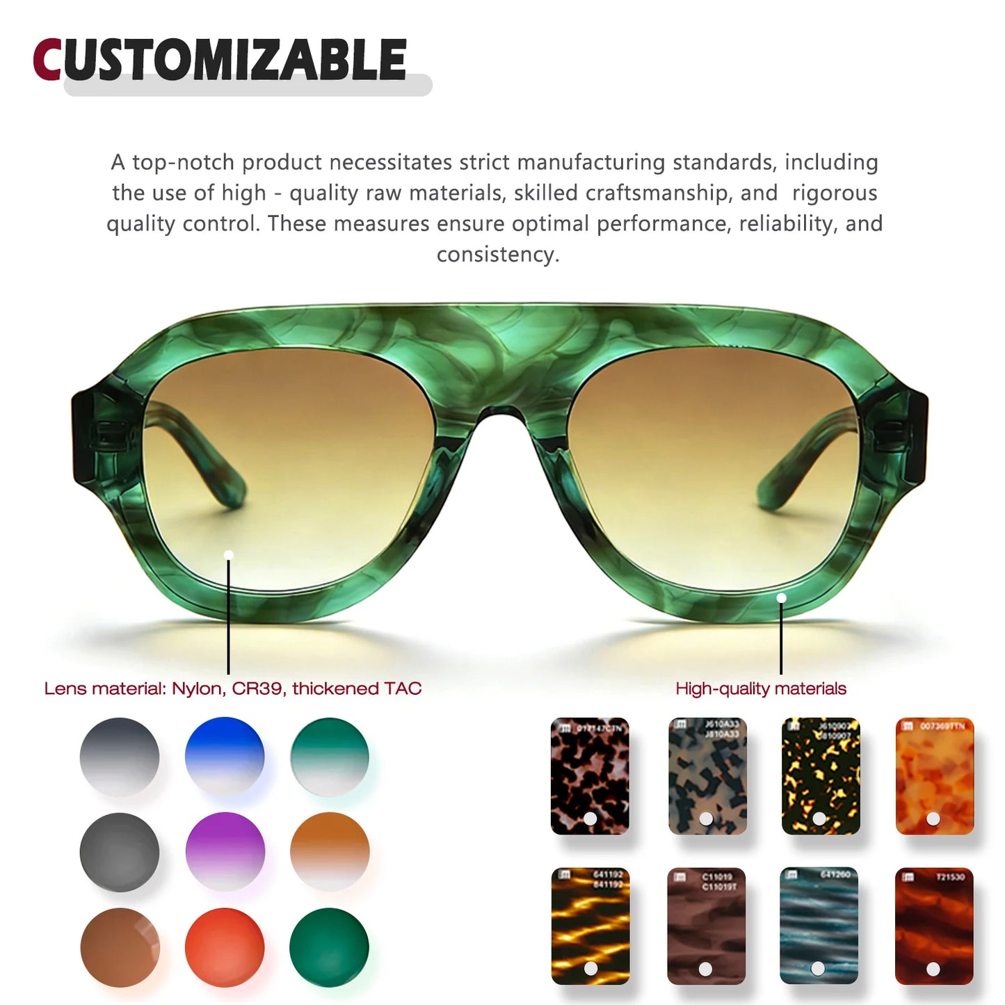 MCROONS Classic Square Acetate Sunglasses — CR39 Lens, Unisex