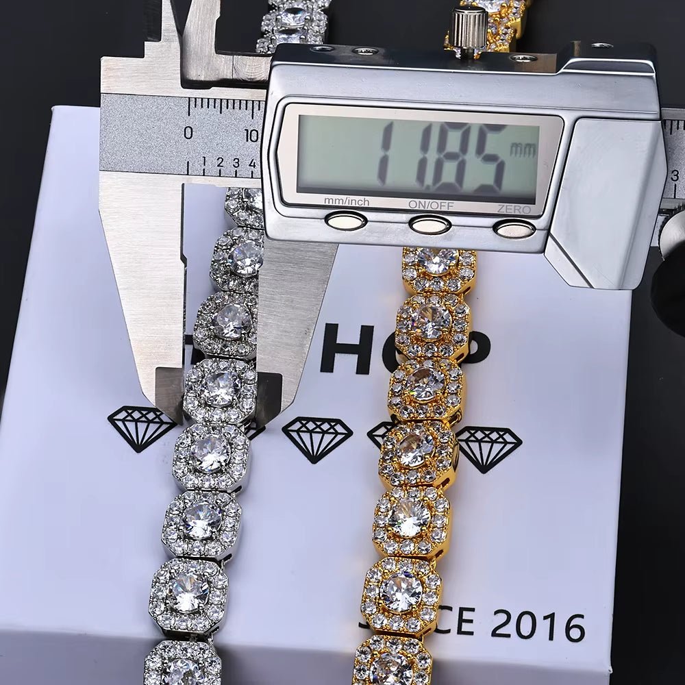 Clustered Tennis Chain Necklace Gold Plated 10Mm 12Mm Iced Out Zircon Bling Choker Hip Hop Jewelry - MCROONS.COM
