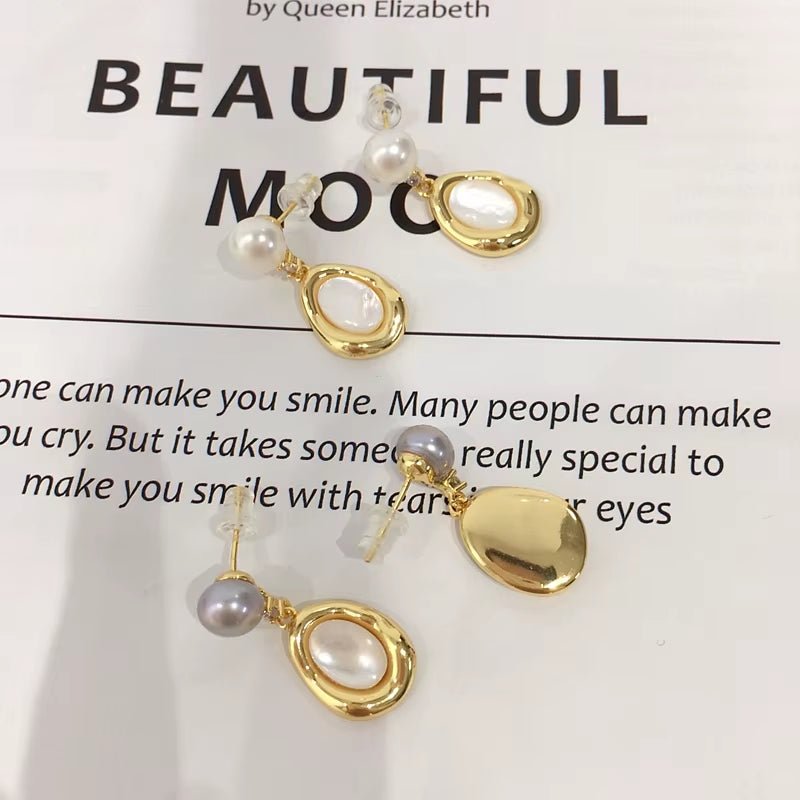 High Quality S925 Silver Needle Luxury Sea Shell Pearl Jewelry Freshwater Pearl Stud Earrings for Women - MCROONS.COM