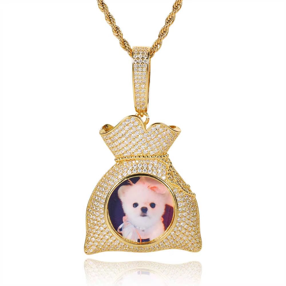 Hip Hop Customized 18K Gold Plated Picture Pendant Creative DIY Silver Men Women'S Purse Modeling Necklace Photo Pendants - MCROONS.COM
