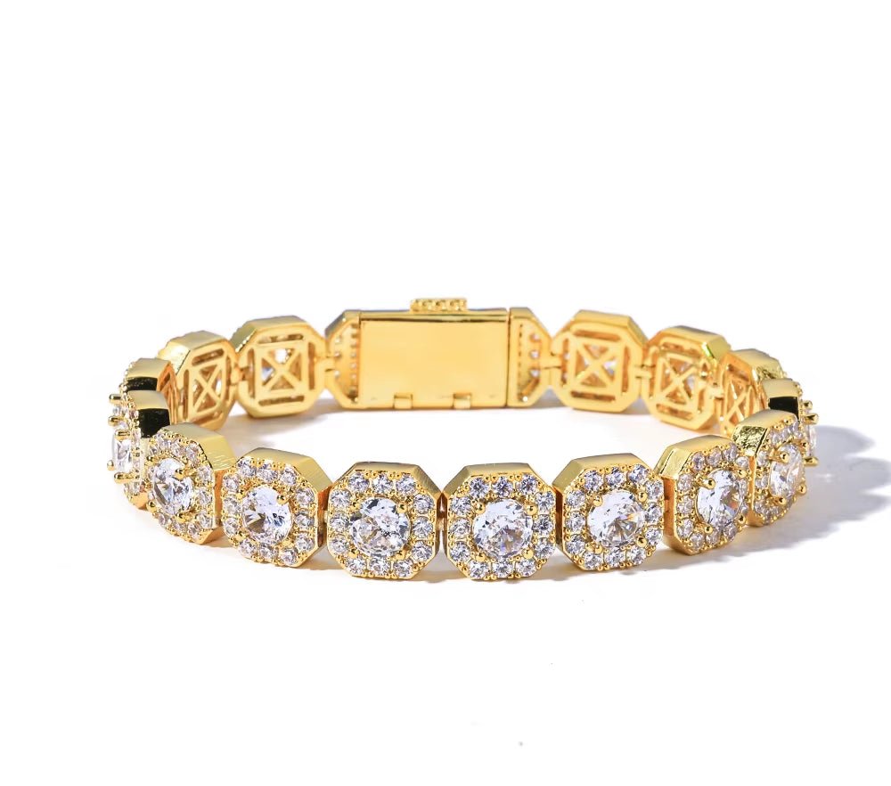 Iced Out Zircon Bracelet Gold Plated 10/12Mm Clustered Tennis Chain Women Hip Hop Bling Jewelry - MCROONS.COM