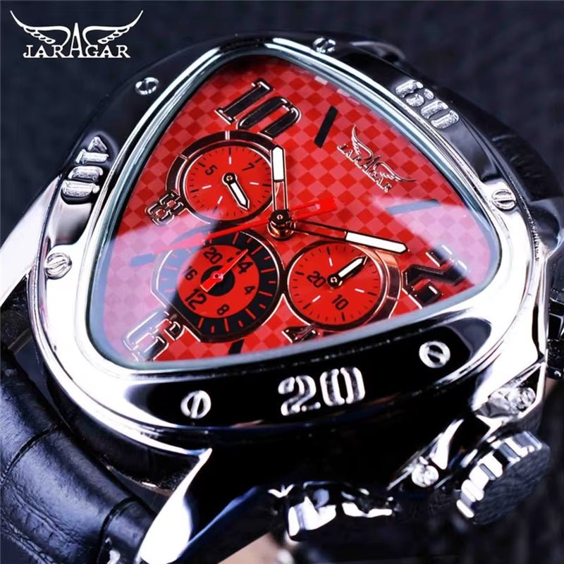 JARAGAR GMT951 Sport Racing Design Geometric Triangle Pilot Genuine Leather Men Mechanical Watch Luxury Automatic Wristwatches - MCROONS.COM