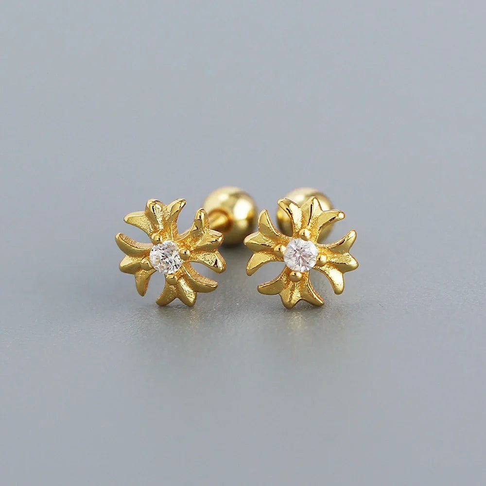 KR S925 Silver Instagram Flower Set Diamond Mini Screw Ear Studs Earbone Studs Sweet Earrings - MCROONS.COM