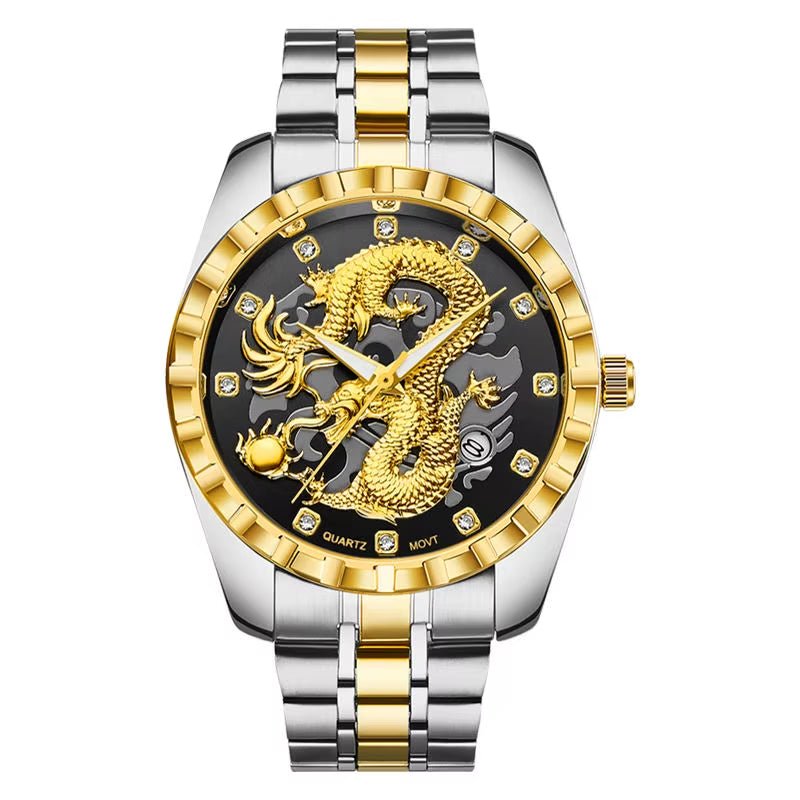 Luxury Men Watch Quartz Watches Gold Dragon Stainless Steel Quartz Watches Waterproof Wholesale Custom Logo Wristwatches - MCROONS.COM