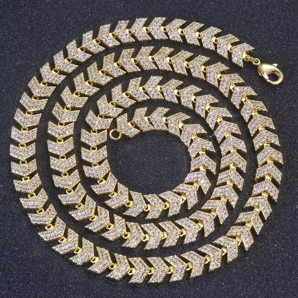 Luxury Silver Plated Arrow Chain Necklace 8MM Micro Pave Cuban Full Iced Out Cubic Zirconia Hip Hop Jewelry - MCROONS.COM