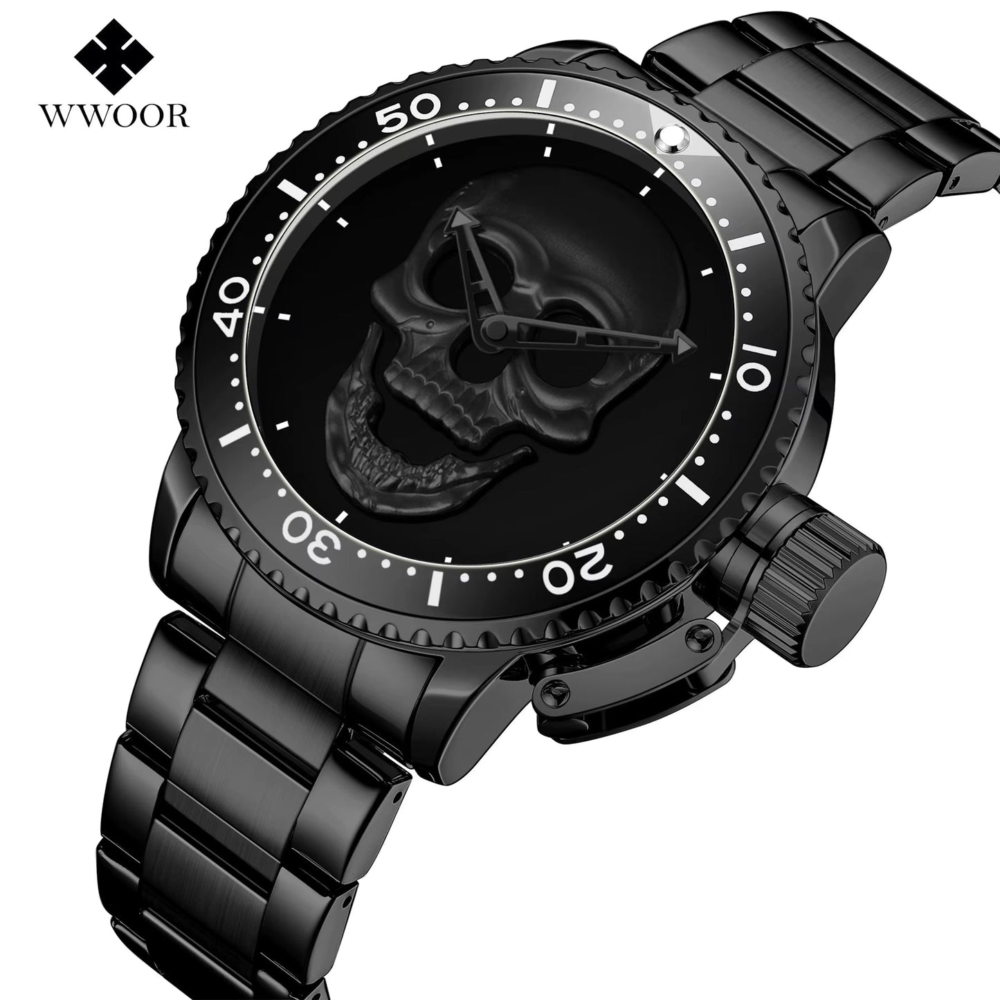 Luxury Watch WWOOR Men'S Waterproof Quartz Wrist Watch Fashion Luminous Skull Stainless Steel Watch for Men - MCROONS.COM
