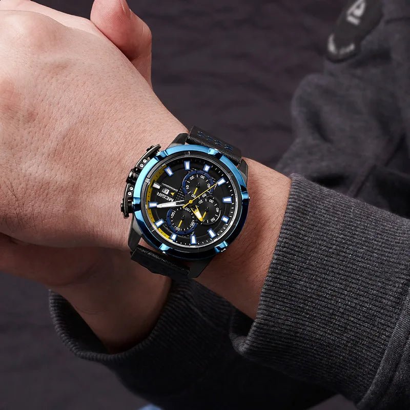 Megir Multifunctional Rolling Calendar Luminous Timing Racing Dashboard Men Fashionable Quartz Watch Cool Passionate - MCROONS.COM