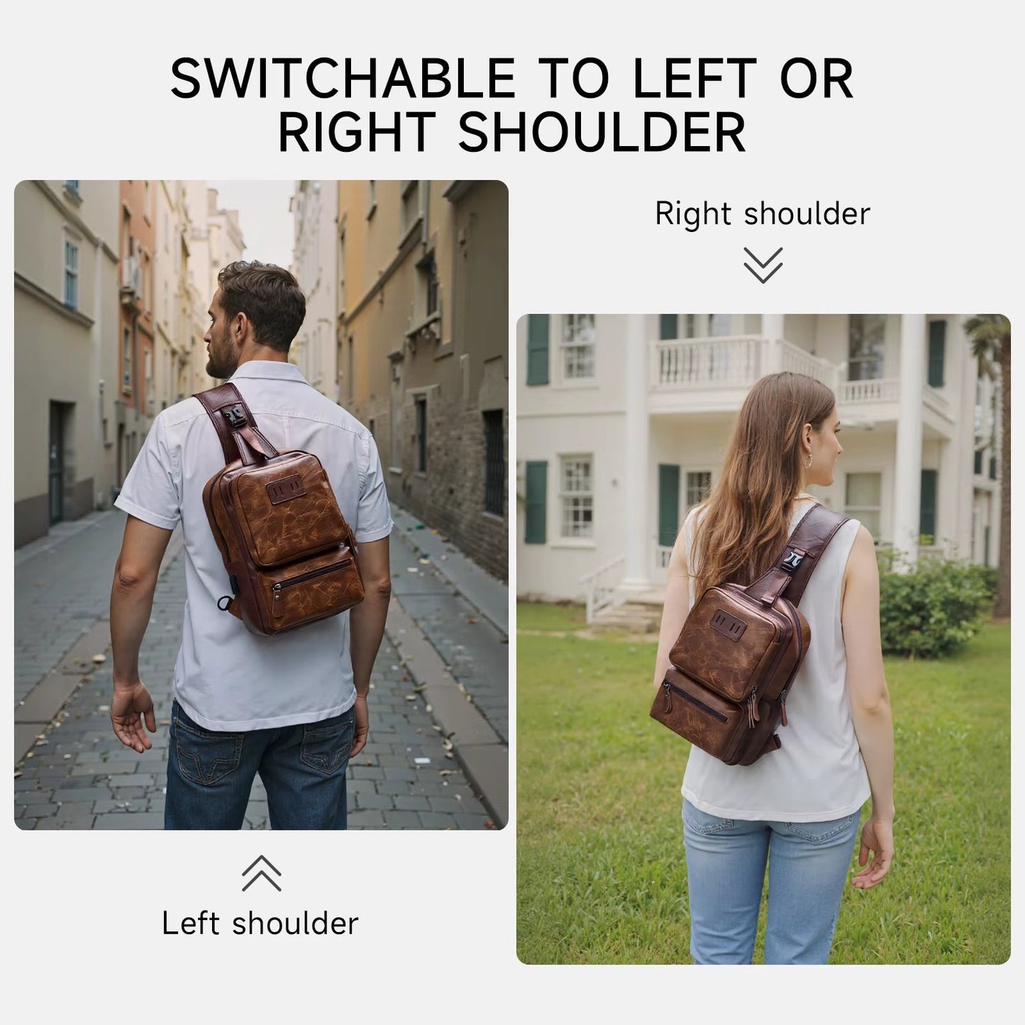 MOYYI Wholesale Brown Vintage Waist Bag Waterproof PVC Leather Cycling Chest Bags for Men Travel Sling Bags - MCROONS.COM