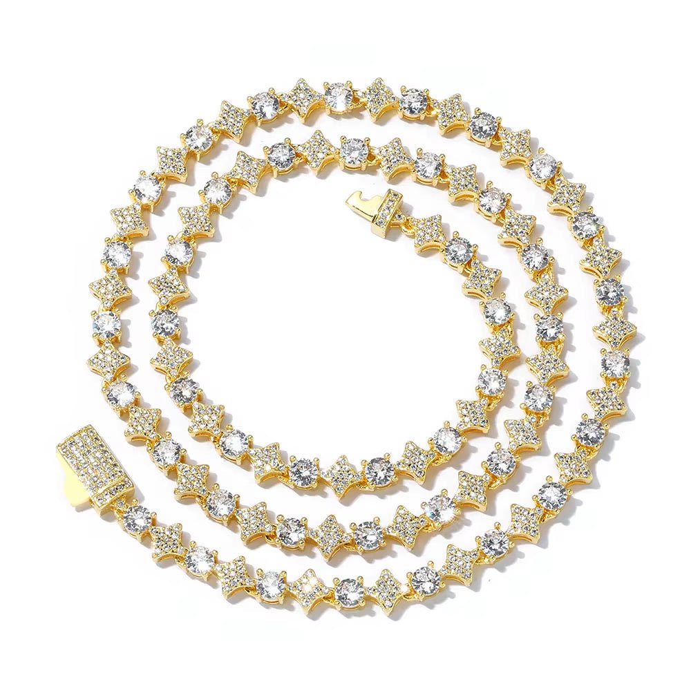 NUOYA Iced Out Tennis Chain Necklace 6Mm Spring Lock Clasp round Zircon Star Design Sparkling Diamond Hip Hop Jewelry - MCROONS.COM