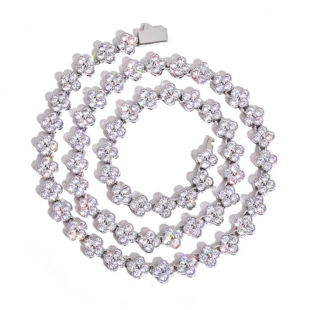 NUOYA Women'S Gold Plated Diamond Chain Necklace Four Leaf Clover Plum Blossom Shiny Zircon Hip Hop Jewelry - MCROONS.COM