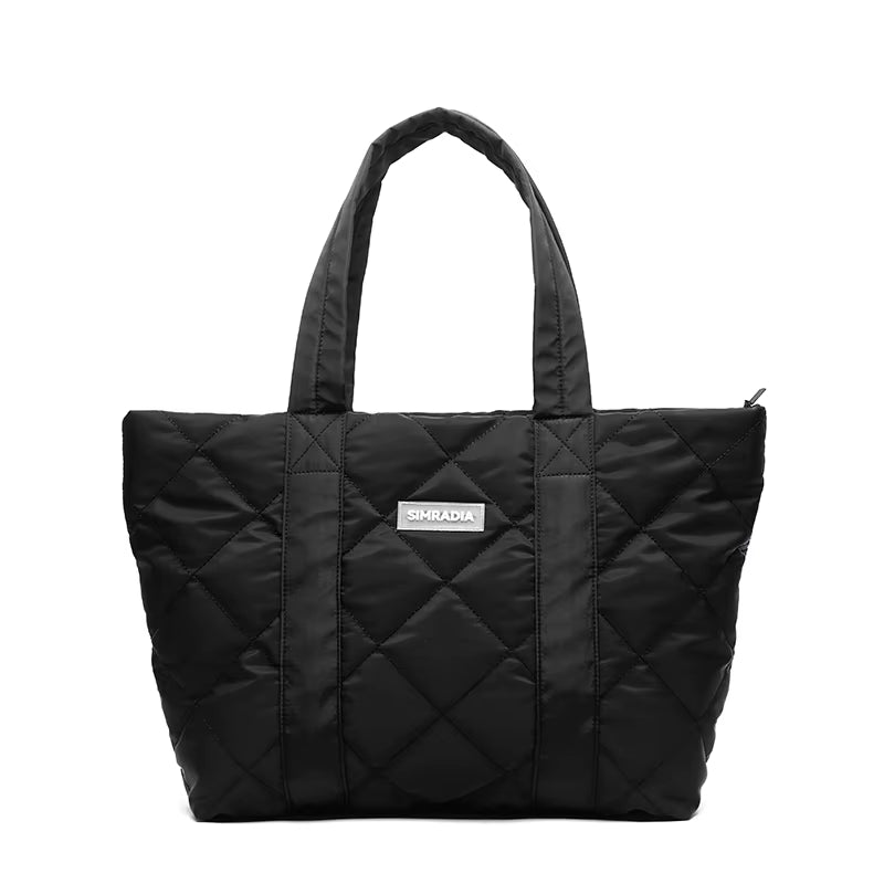 Quilted Women Cotton Padded Puffer Bag Tote Bag with Zipper Shoulder Bag Oxford Casual Large Purse or Women Handbag for Work - MCROONS.COM