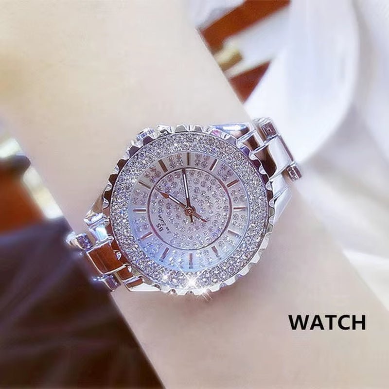 Women Watches 2024 Fashion Diamond Quartz Ladies Rose Gold Watch Luxury Stainless Steel Clock Dress Watch Ladies - MCROONS.COM