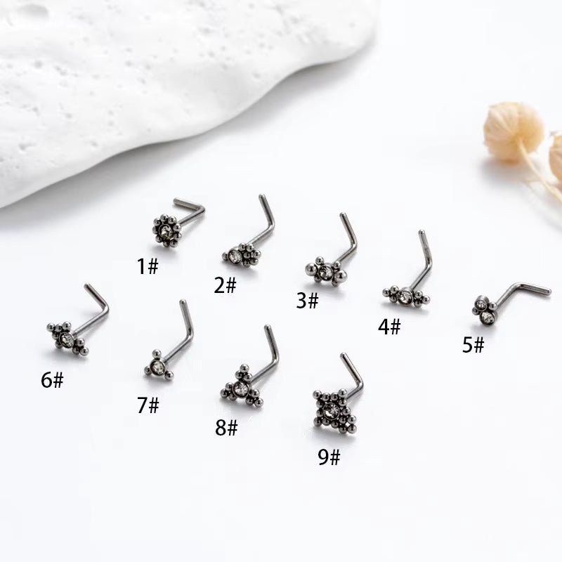 YW Hot Sales Stainless Steel Mini CZ L Shaped Nose Stud Nose Rings for Women Nose Piercing Jewelry - MCROONS.COM