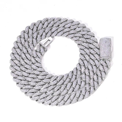 10Mm 925 Silver Flip Buckle 3 Rows Diamond Cuban Chain Iced Out VVS Moissanite Cuban Necklace Hip Hop Jewelry - MCROONS.COM