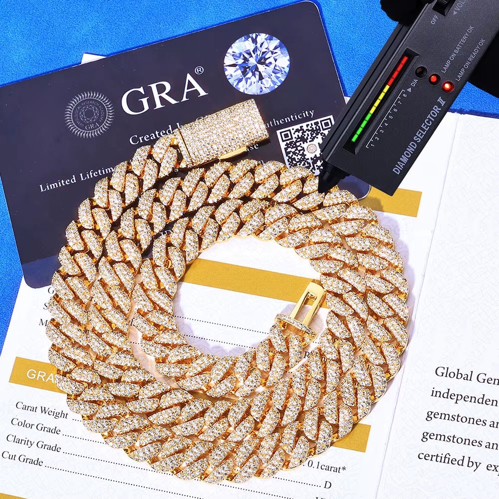 10Mm 925 Silver Flip Buckle 3 Rows Diamond Cuban Chain Iced Out VVS Moissanite Cuban Necklace Hip Hop Jewelry - MCROONS.COM