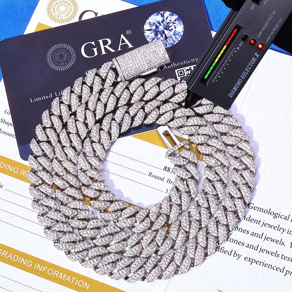 10Mm 925 Silver Flip Buckle 3 Rows Diamond Cuban Chain Iced Out VVS Moissanite Cuban Necklace Hip Hop Jewelry - MCROONS.COM