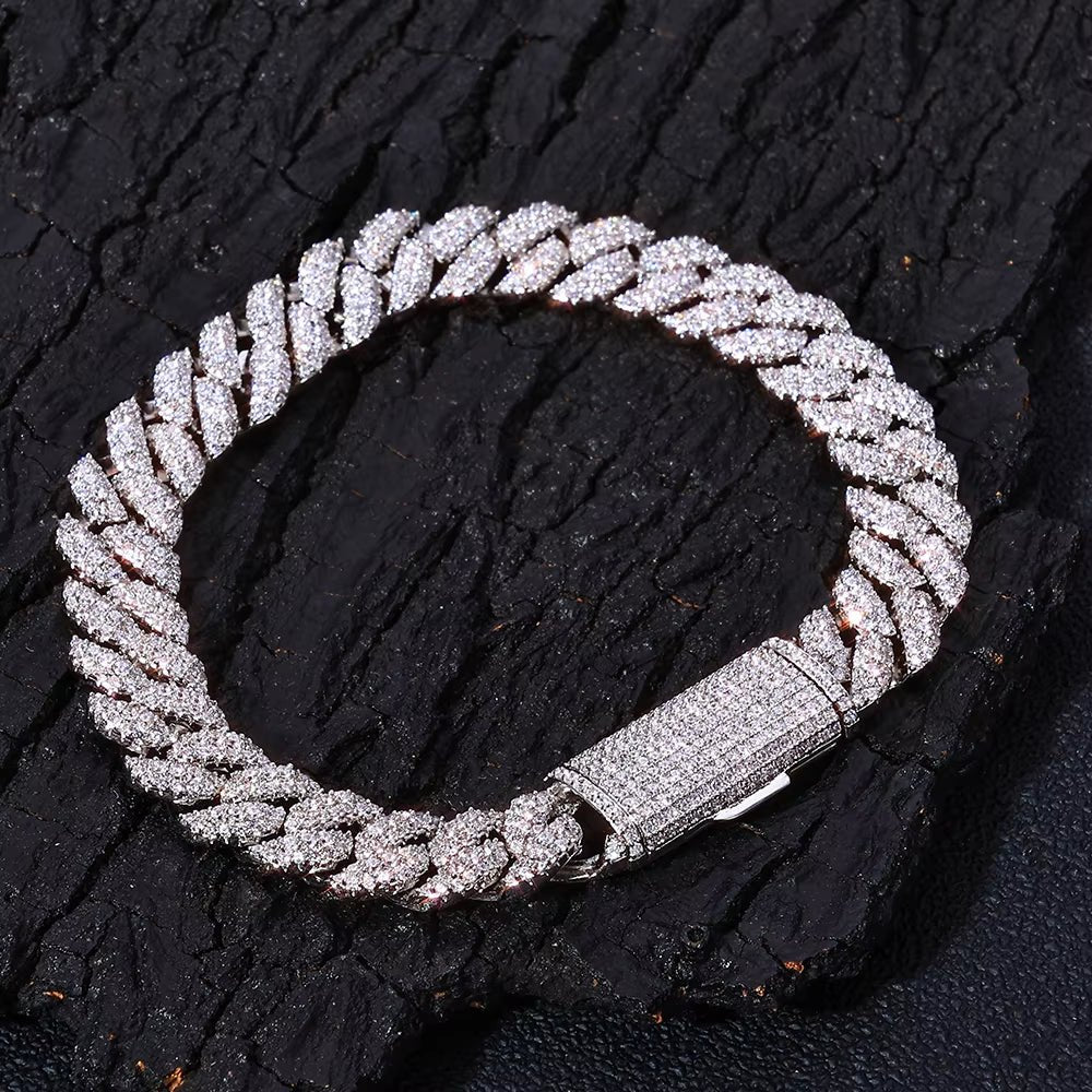 10Mm 925 Silver Flip Clasp Bracelet 3 Row Cuban Chain Iced VVS Moissanite Hip Hop Luxury Jewelry - MCROONS.COM
