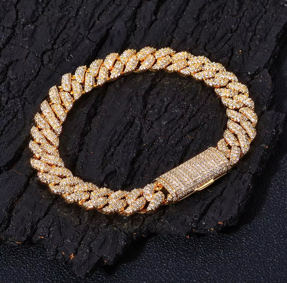 10Mm 925 Silver Flip Clasp Bracelet 3 Row Cuban Chain Iced VVS Moissanite Hip Hop Luxury Jewelry - MCROONS.COM