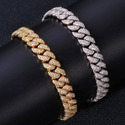 10Mm 925 Silver Flip Clasp Bracelet 3 Row Cuban Chain Iced VVS Moissanite Hip Hop Luxury Jewelry - MCROONS.COM