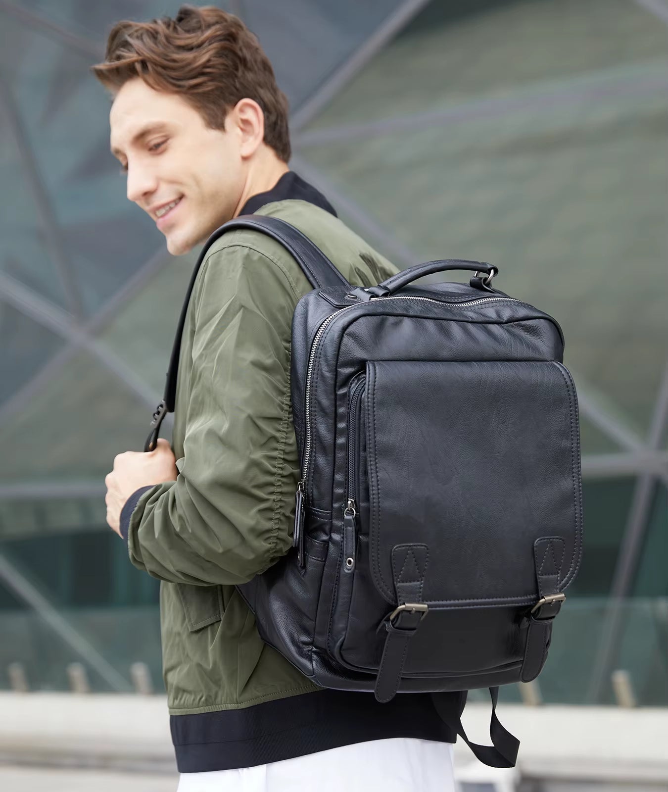 14 Inch Laptop Bag for Men Travelling Vintage Waterproof Men Travel PU Leather Laptop Backpack - MCROONS.COM
