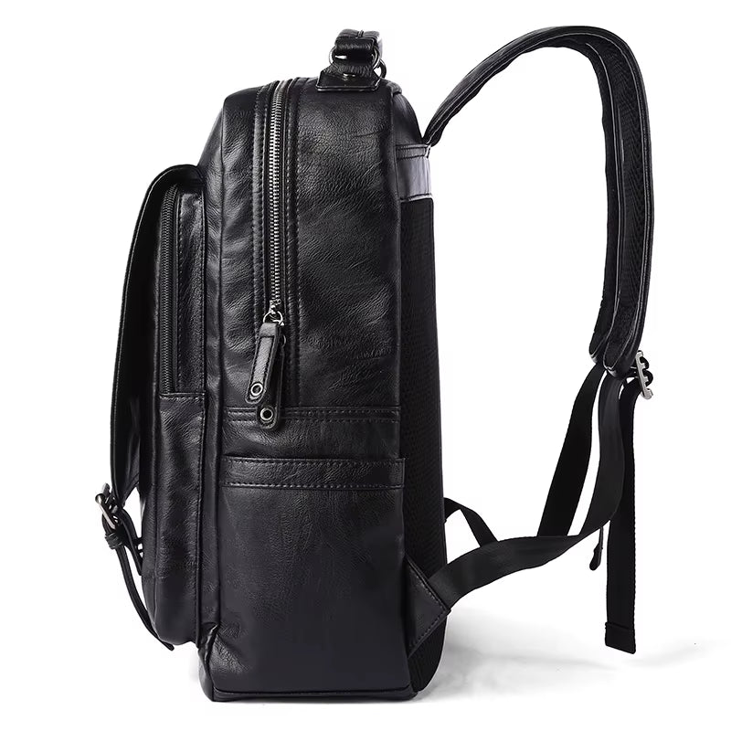 14 Inch Laptop Bag for Men Travelling Vintage Waterproof Men Travel PU Leather Laptop Backpack - MCROONS.COM