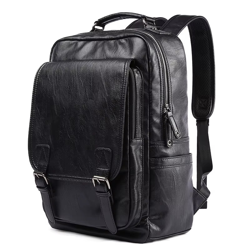 14 Inch Laptop Bag for Men Travelling Vintage Waterproof Men Travel PU Leather Laptop Backpack - MCROONS.COM