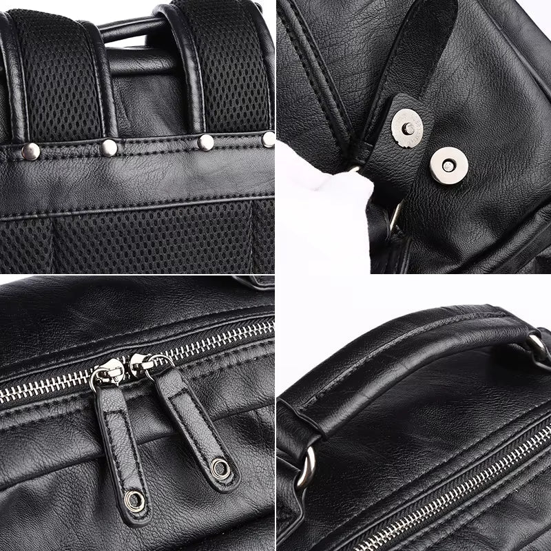 14 Inch Laptop Bag for Men Travelling Vintage Waterproof Men Travel PU Leather Laptop Backpack - MCROONS.COM
