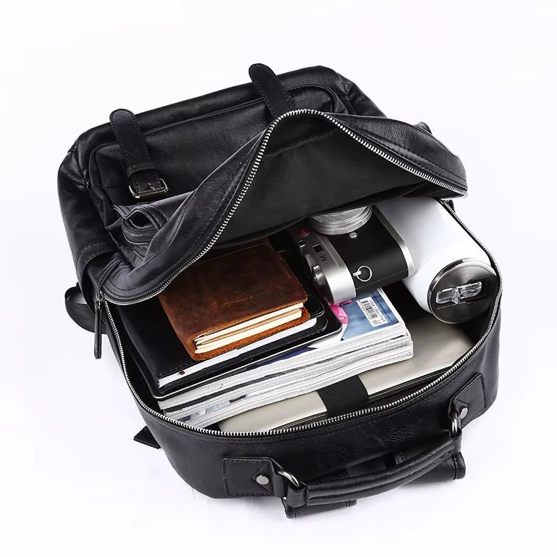 14 Inch Laptop Bag for Men Travelling Vintage Waterproof Men Travel PU Leather Laptop Backpack - MCROONS.COM