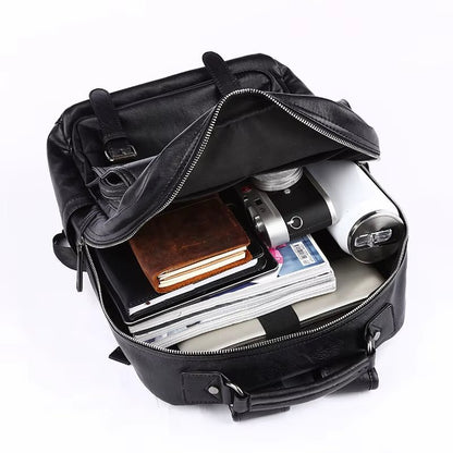 14 Inch Laptop Bag for Men Travelling Vintage Waterproof Men Travel PU Leather Laptop Backpack - MCROONS.COM
