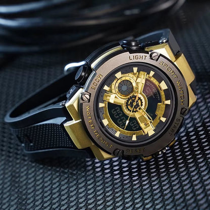 1809B Gold Digital Watch Men Sport Chronograph Alloy Case Waterproof Fashion Colorful Wristwatch Luxury Watches - MCROONS.COM