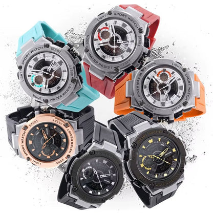 1809B Gold Digital Watch Men Sport Chronograph Alloy Case Waterproof Fashion Colorful Wristwatch Luxury Watches - MCROONS.COM