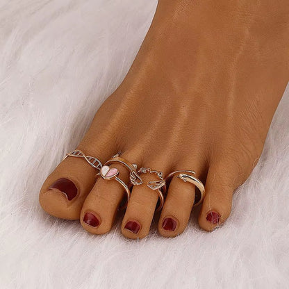 2025 New Arrival Fashion Gold Plated Rings 6Pcs Women Beach Toe Rings Foot Jewelry Ring Set Open Adjustable for Women - MCROONS.COM
