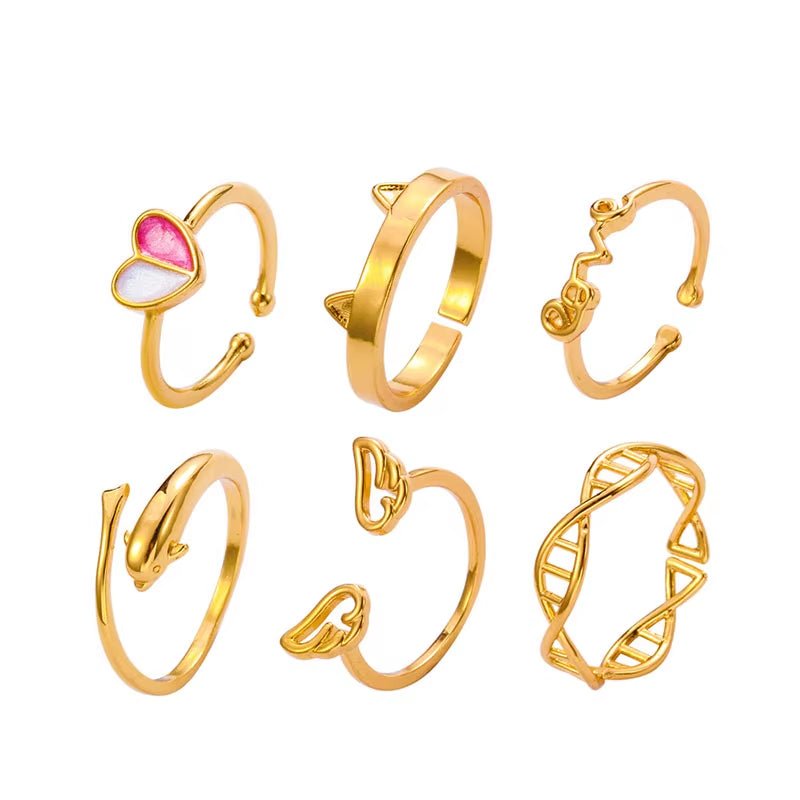 2025 New Arrival Fashion Gold Plated Rings 6Pcs Women Beach Toe Rings Foot Jewelry Ring Set Open Adjustable for Women - MCROONS.COM