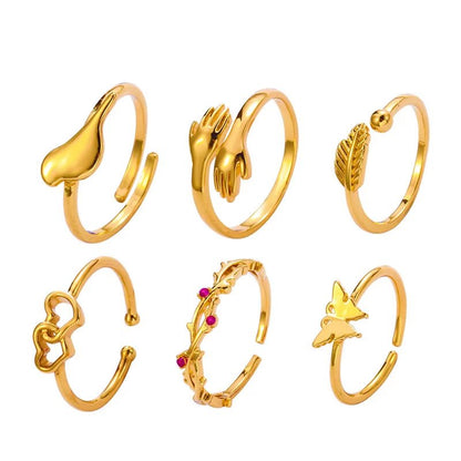 2025 New Arrival Fashion Gold Plated Rings 6Pcs Women Beach Toe Rings Foot Jewelry Ring Set Open Adjustable for Women - MCROONS.COM