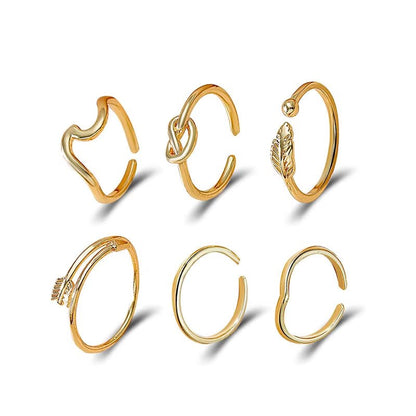 2025 New Arrival Fashion Gold Plated Rings 6Pcs Women Beach Toe Rings Foot Jewelry Ring Set Open Adjustable for Women - MCROONS.COM
