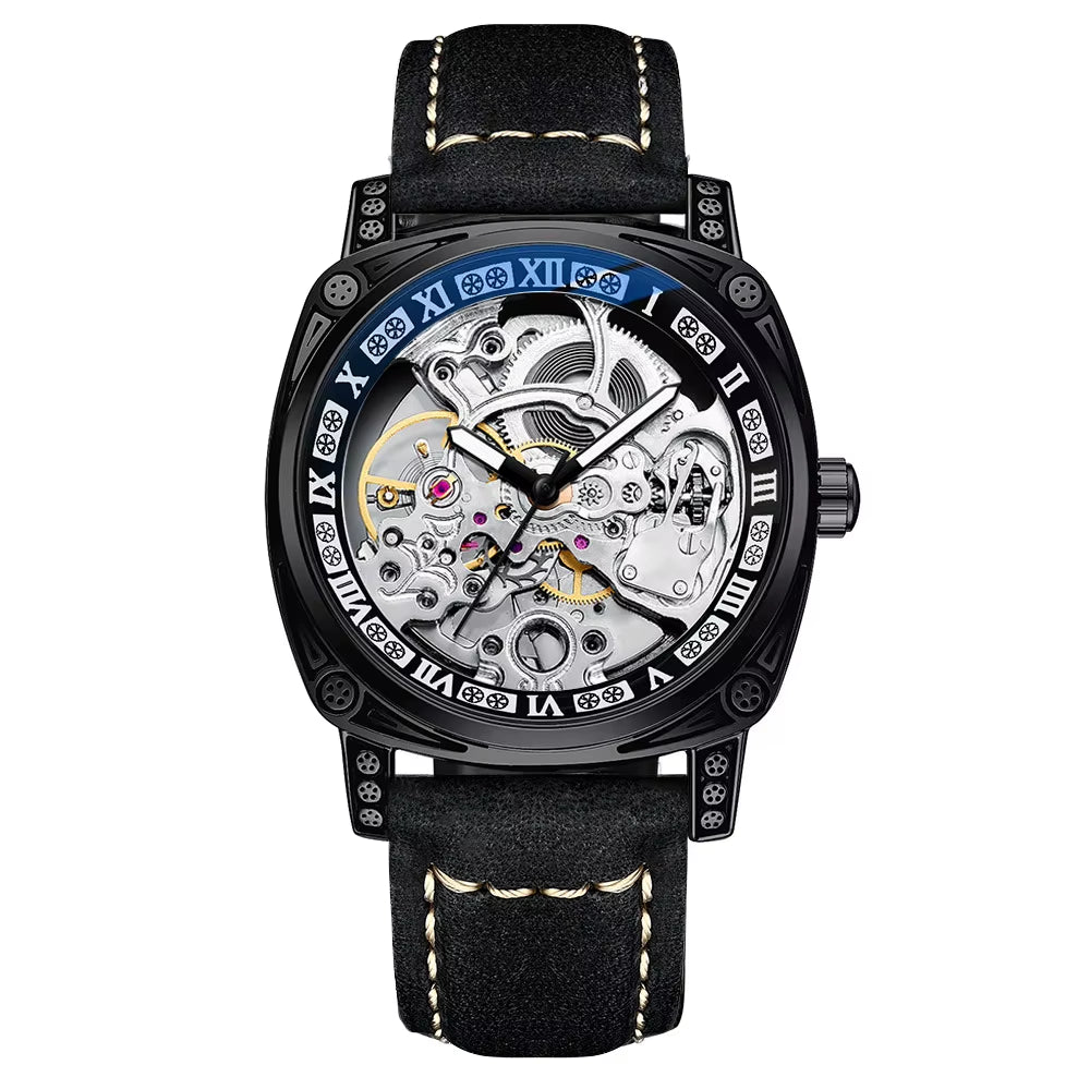 2025 OEM ODM Luxury Top Quality Automatic Mechanical Watch Hollow Out Dial Leather Band Men'S Business Watches - MCROONS.COM