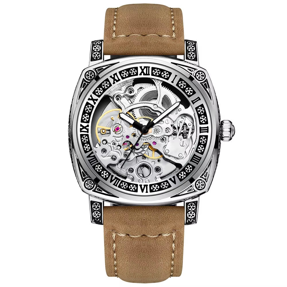 2025 OEM ODM Luxury Top Quality Automatic Mechanical Watch Hollow Out Dial Leather Band Men'S Business Watches - MCROONS.COM