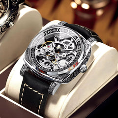 2025 OEM ODM Luxury Top Quality Automatic Mechanical Watch Hollow Out Dial Leather Band Men'S Business Watches