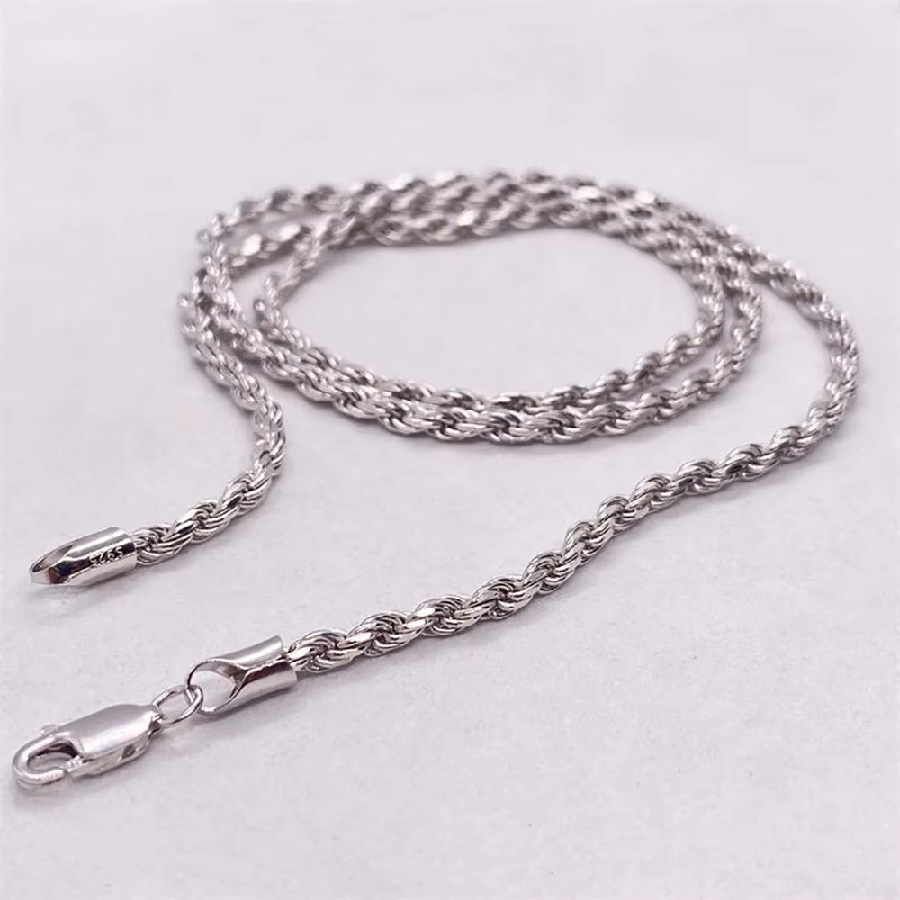 3Mm/5Mm Men Women Silver Rope Chain Fine Jewelry 925 Sterling Silver Twist Rope Chain Necklace for Gifts - MCROONS.COM