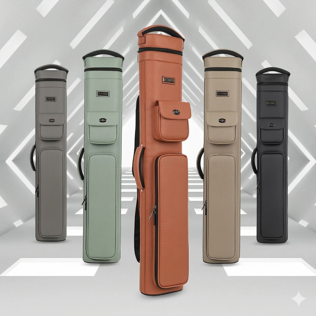 4 Butts 8 Shafts Waterproof Leather Hard Pool Cue Case — Travel Tournament Cue Carrier | Unisex | Black, Dark Grey, Khaki, Green and Brown