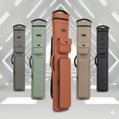 4 Butts 8 Shafts Waterproof Leather Hard Pool Cue Case — Travel Tournament Cue Carrier | Unisex | Black, Dark Grey, Khaki, Green and Brown