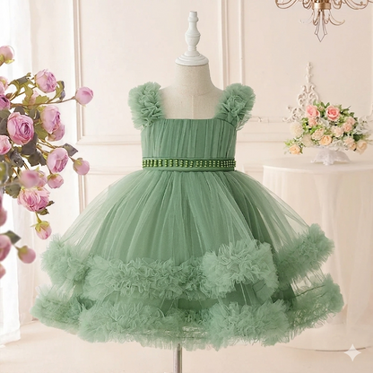 Floral Satin Kids Dresses for Girls O-Neck Formal Party and Birthday Knee-Length Beautiful Flower Girls Dress.