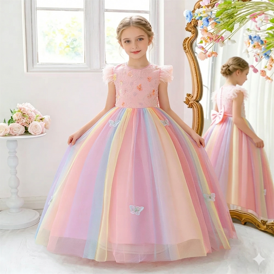 Girl's Birthday Party Pageant Formal Dress New Style Satin Ball Gown with O-Neckline Decorated with Pattern ALP622