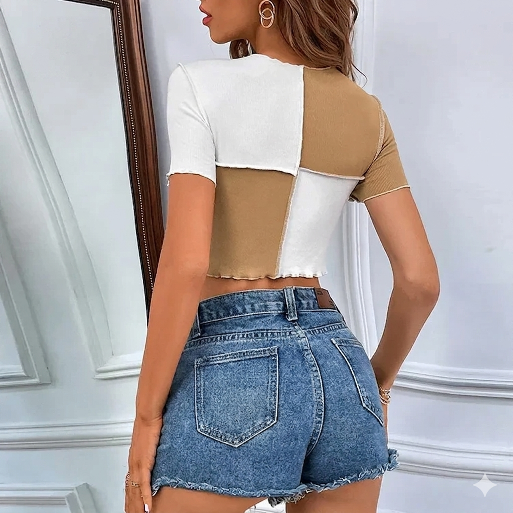 Clothing Manufacturers Custom Summer Floral Cross Crop Tops Women Cropped Slim Short Sleeve O Neck Casual Short Knitted T Shirts