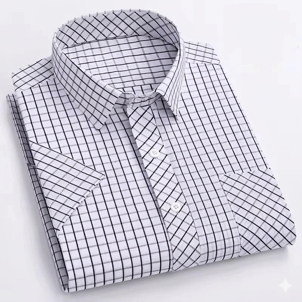 Men's 100% Cotton Plaid Dress Single Breasted Mandarin Knitted Design Wrinkle-Resistant Anti-Pilling Business Casual Style for