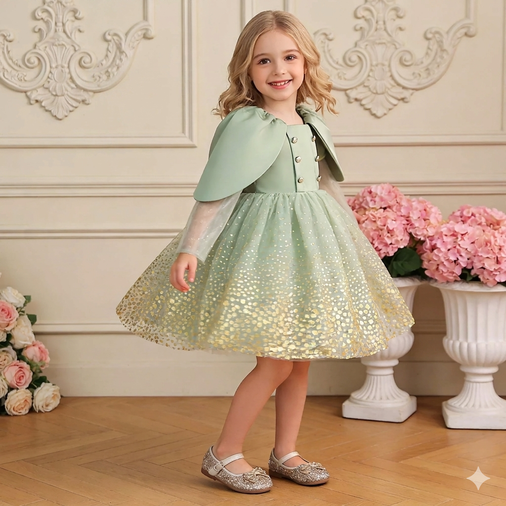 Princess Floral Satin Gloss Evening Party Dress for Girls Summer Birthday Celebration Formal Sleeveless Sequins Children Model