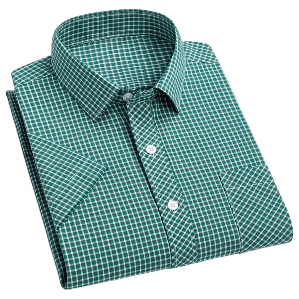 Men's 100% Cotton Plaid Dress Single Breasted Mandarin Knitted Design Wrinkle-Resistant Anti-Pilling Business Casual Style for