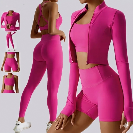 High Stretch Two-Piece Crop Top and Skinny Leggings Fitness Set — Women's Tracksuit | Women | Fuchsia