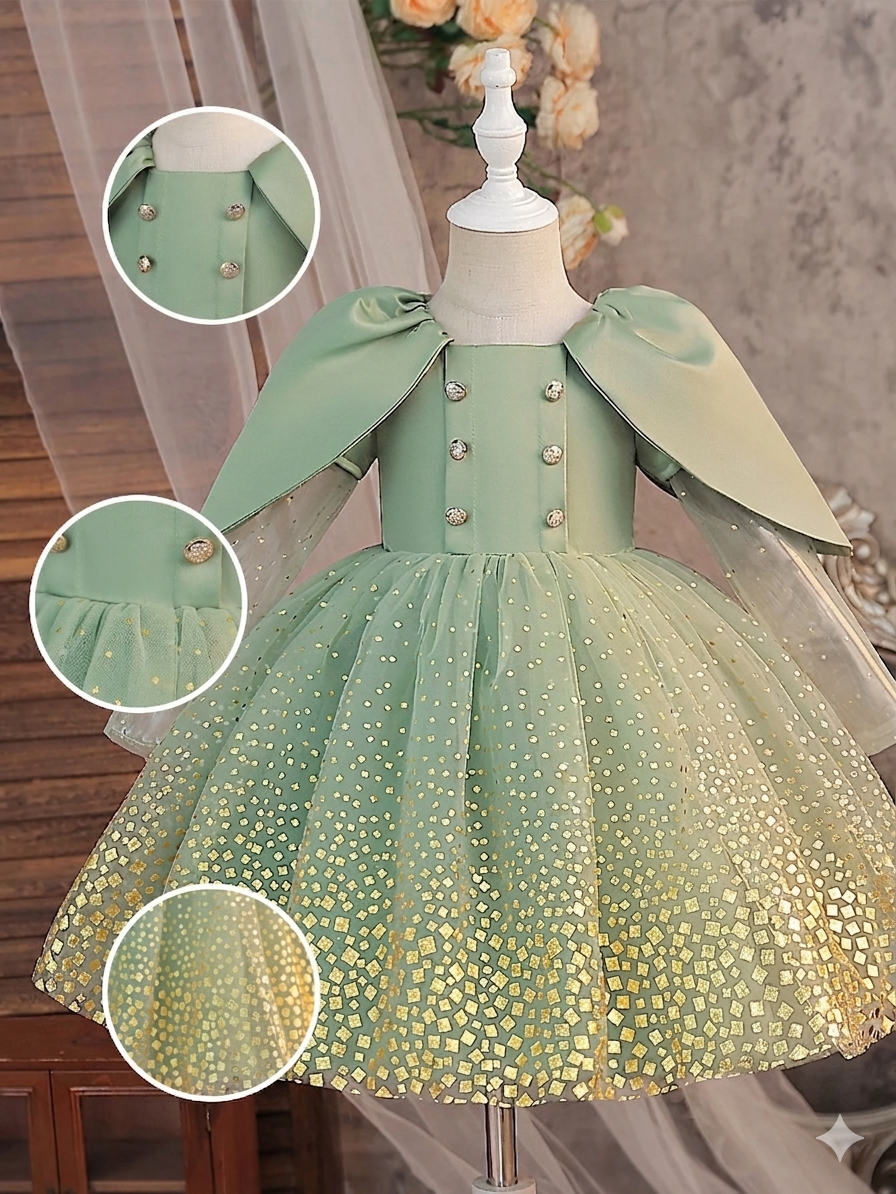 Princess Floral Satin Gloss Evening Party Dress for Girls Summer Birthday Celebration Formal Sleeveless Sequins Children Model